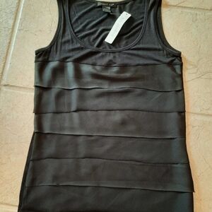 New Black Tiered Tank Top S Silk-look August Silk